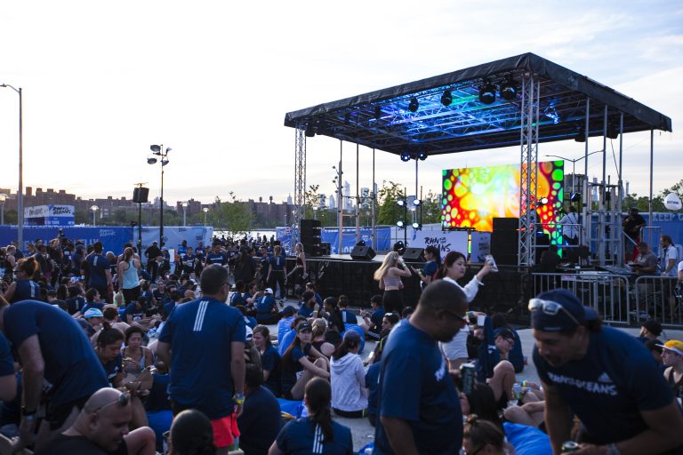 Morning crowd and Stage for Run for the Oceans NY 2019 Adidas and Crossfire