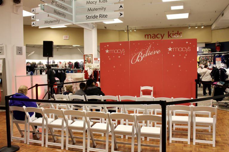 Macys stage, chairs and backdrop