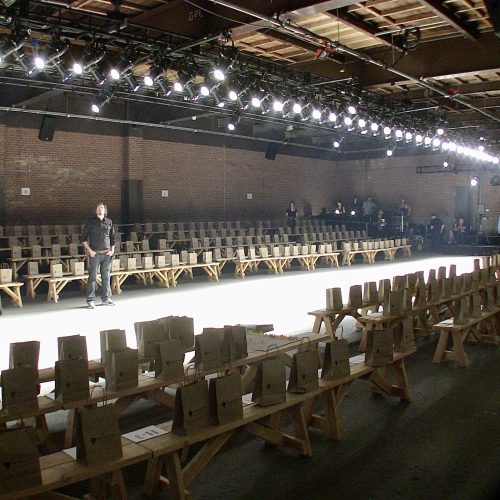 Chairs stage and lights on Eyebeam Fashion Show